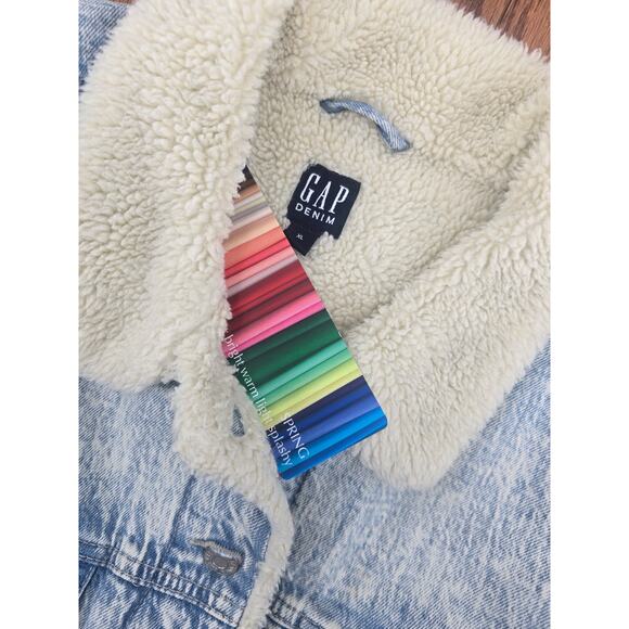 Gap Acid Wash Sherpa Lined Denim Bomber Jacket - Picture 4 of 6